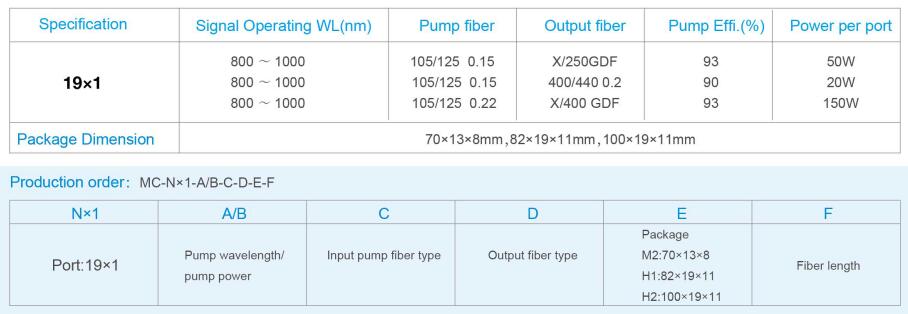 19*1 Multi -mode Pump Combiner